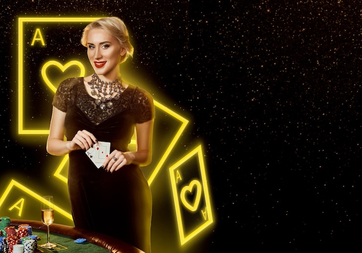Dealer profesional kami sedang membagikan kartu di meja blackjack live